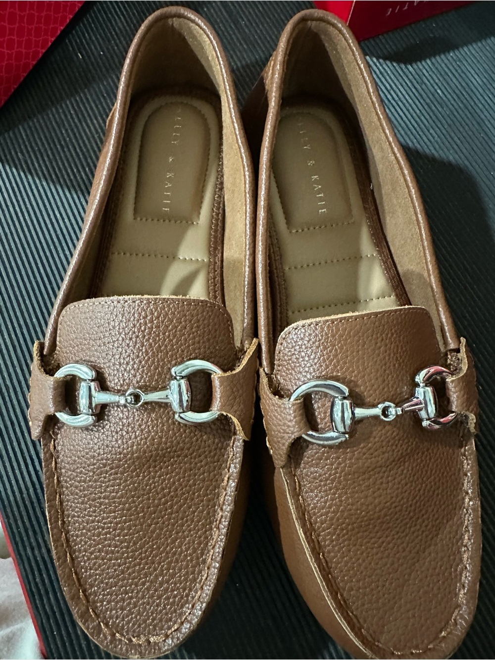 Kelly & Katie Brown Leather Slip-On Loafers with Silver Hardware